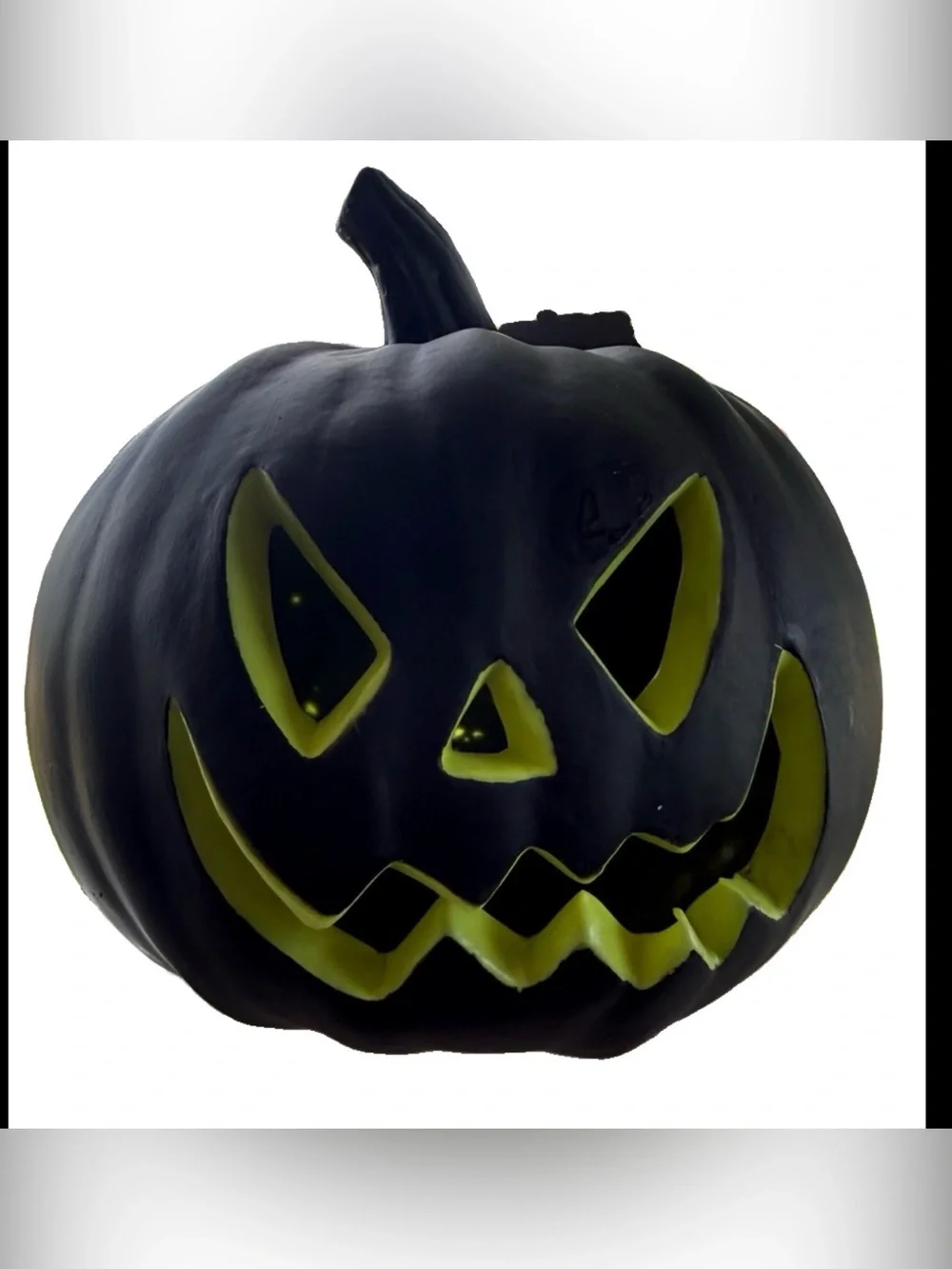 Vintage 2009 Walmart Black Pumpkin Green Blow Mold Light Up Jack O Lantern NWT